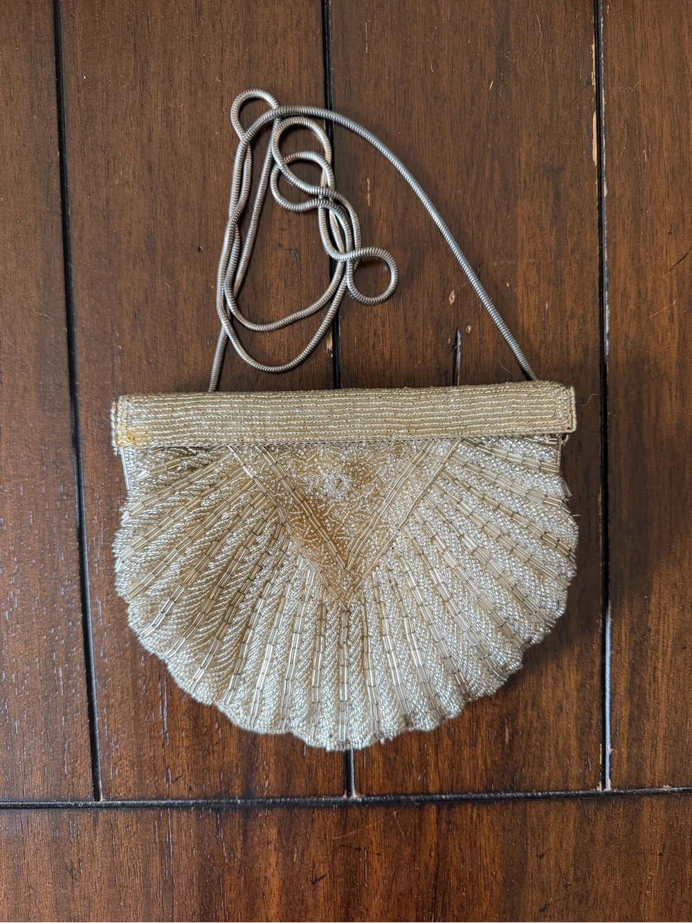Vintage Walborg Gold Beaded Fan Shell Evening Purse